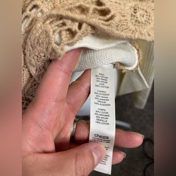 Chico’s Ivory Beautiful Crochet V Neck Cotton Sweater size S - Picture 5 of 5